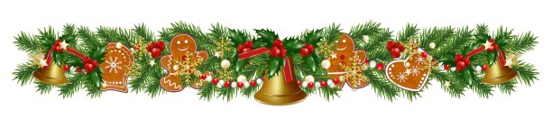 圣诞节的边界装饰用冷杉树枝，金铃和姜饼饼干，雪花冬青浆果和珠子的花环。设计元素圣诞节或新年在白色的背景。图片下载