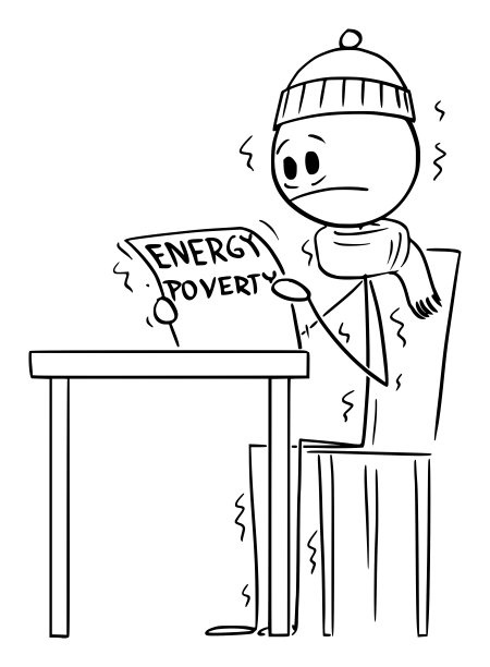 能源贫困和寒冷或寒冷的天气，矢量卡通棍图插图图片下载
