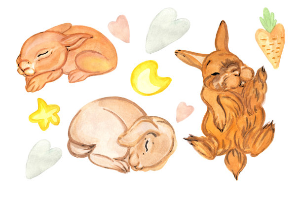 三只熟睡的姜黄色小兔子图片下载