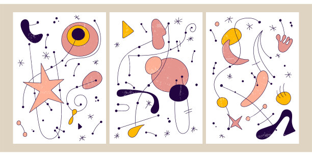 复古手绘插图与形状，曲线，线，矩形。图片下载