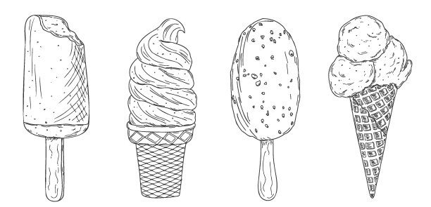 一套手绘的轮廓不同的冰淇淋图片下载