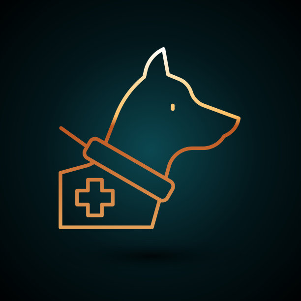 金线导盲犬图标孤立上深蓝色图片下载