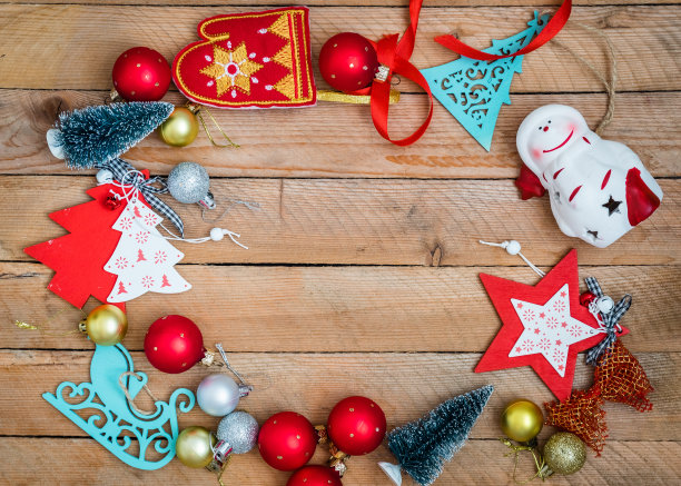 圣诞装饰木制背景与广告空间图片下载