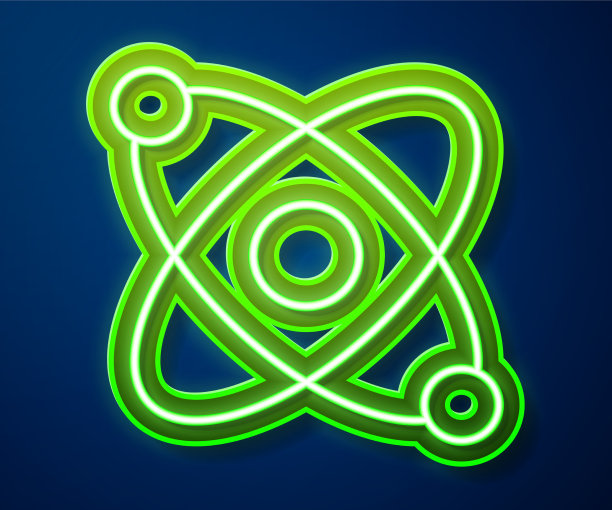 发光的氖线原子图标孤立在蓝色图片下载