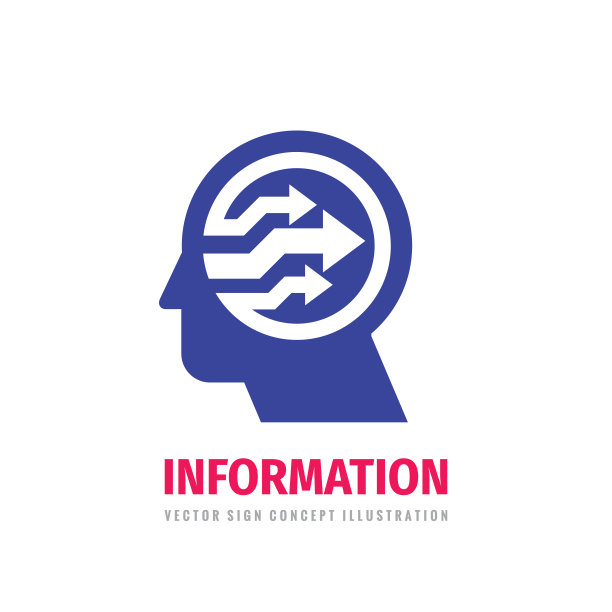 人物头部脑-矢量符号模板概念说明。信息、通信、管理。箭创造性的标志。设计元素。图片下载