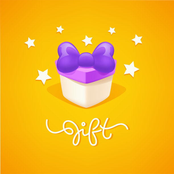 礼品商店涂鸦刻字标志与卡通形象的礼品盒图片下载