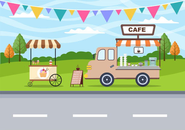 夏季嘉年华，马戏团，游乐场或游乐园。旋转木马，过山车，气球和游乐场的景观矢量插图图片下载