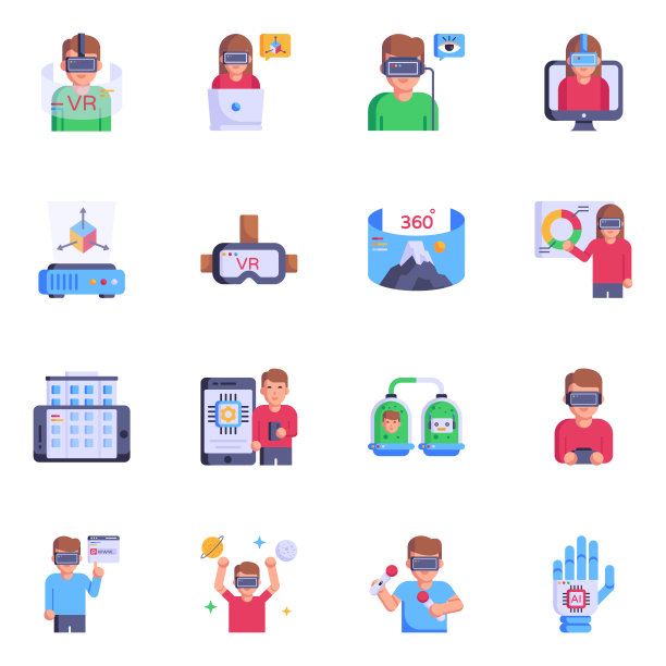 虚拟现实平面图标集图片下载