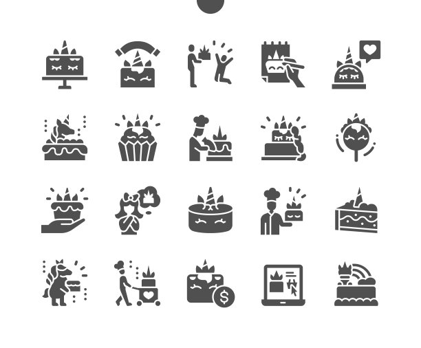 独角兽蛋糕。糖果店。餐厅和咖啡厅的菜单。生日，幻想，甜蜜的食物。和庆祝活动。矢量图标。简单的象形图图片下载