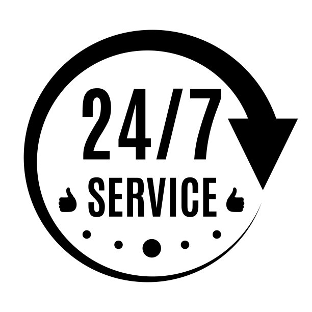 服务图标、标志、标志、符号。黑色箭头孤立在白色背景上。每周7天，每天24小时营业。矢量图图片下载