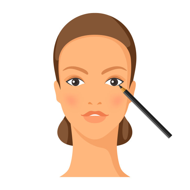 画眼线到眼睛的过程。画着漂亮女人的插图。图片下载