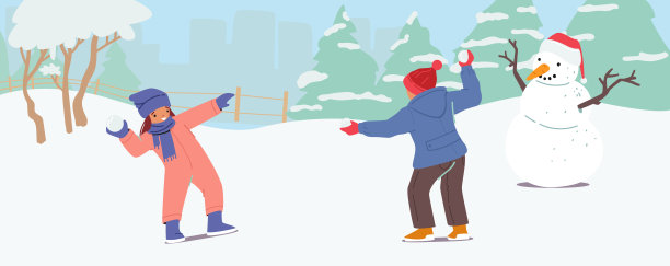 冬季户外休闲活动。快乐的小男孩和女孩在街上玩雪球，孩子们的乐趣图片下载