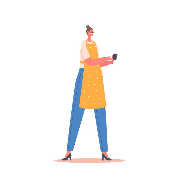 身穿围裙手持梳子的美发师女性角色，在白色背景上孤立。女士发廊或理发店图片下载