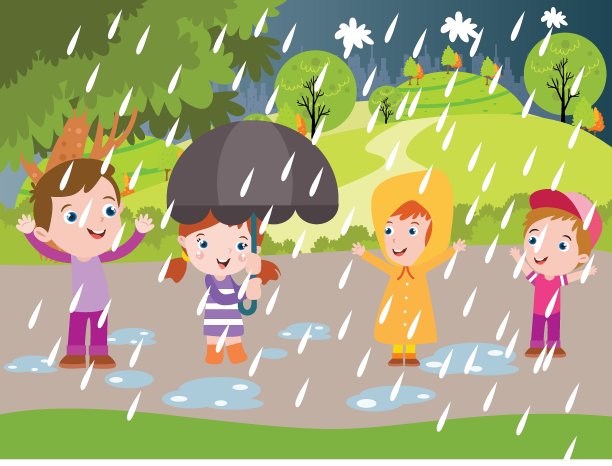 一群快乐的孩子在雨中玩耍图片下载