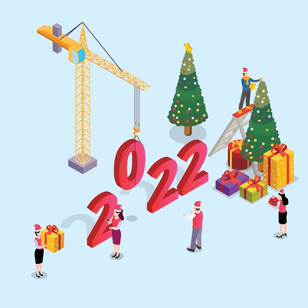 人们装饰圣诞树和2022数字图片下载