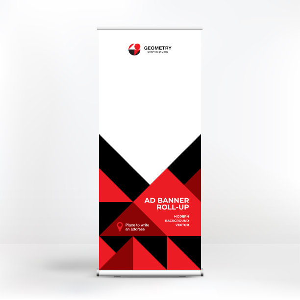 横幅设计，为广告，会议，研讨会，放置照片和文本的海报模板卷起来的站。展示创意背景图片下载