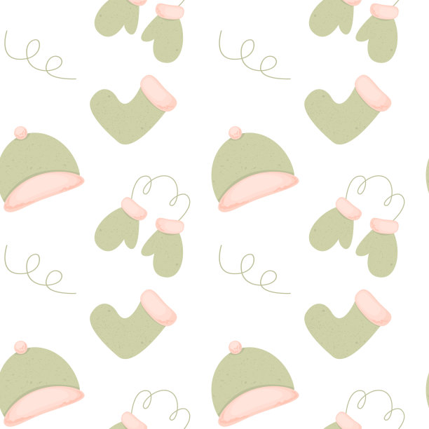 无缝图案与可爱的冬季头饰，袜子，手套。概念衣服，冷。图片下载