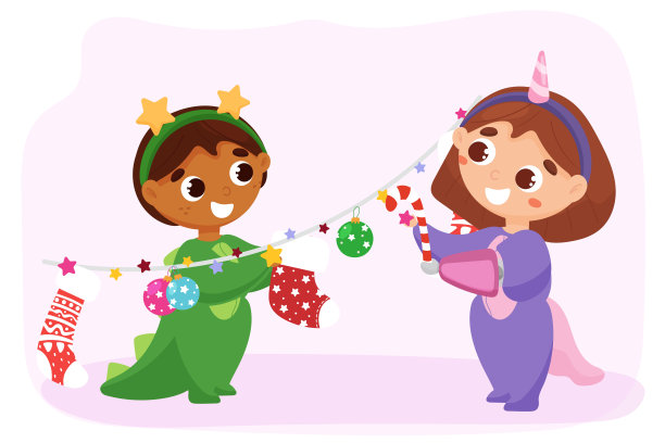 多民族儿童制作圣诞装饰图片下载