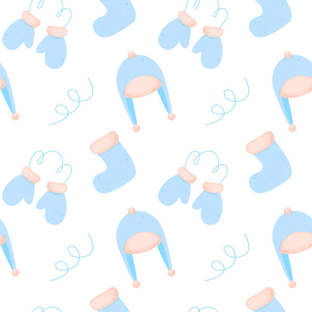 无缝图案与可爱的冬季头饰，袜子，手套。概念衣服，冷。图片下载