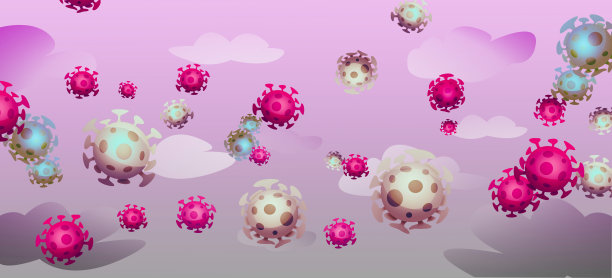 停止COVID-19 !在抽象的彩色背景上卡通风格的冠状病毒。有创意的海报或传单。图片下载