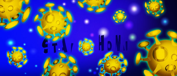 停止COVID-19 !在抽象的彩色背景上有卡通风格的冠状病毒。有创意的海报或传单。图片下载