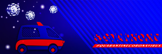 停止COVID-19 !在抽象的彩色背景上卡通风格的冠状病毒救护车。有创意的海报或传单。图片下载