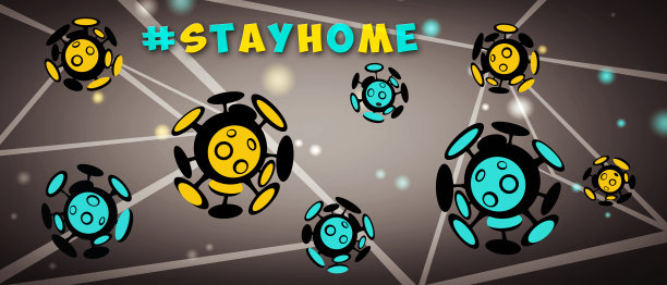 停止COVID-19 !在抽象的彩色背景上卡通风格的冠状病毒。有创意的海报或传单。图片下载