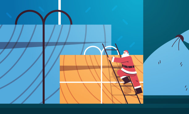 圣诞老人爬礼品盒快乐新年快乐圣诞节日庆祝理念图片下载