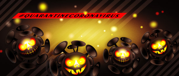 停止COVID-19 !在抽象的彩色条纹背景上卡通风格的冠状病毒。有创意的海报或传单。图片下载