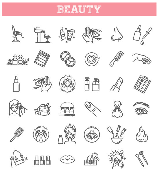美丽矢量轮廓图标集。美容图片下载