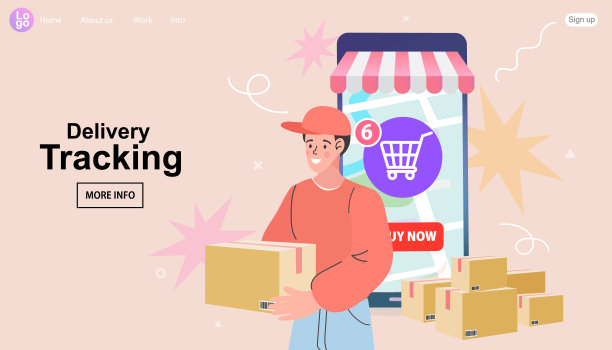 把包裹送到门口。网上购物的概念。快递。电子商务。矢量插图。图片下载