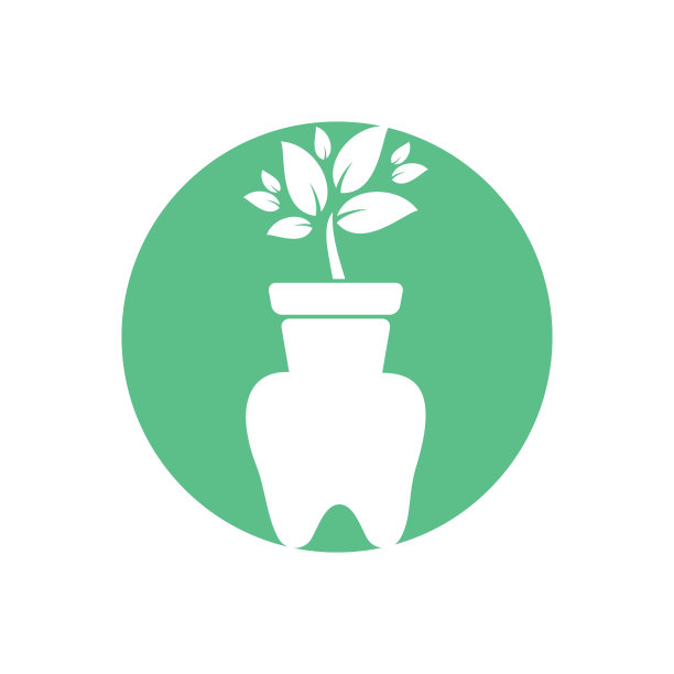 牙科花园矢量标志设计模板。牙和花盆图标设计。图片下载