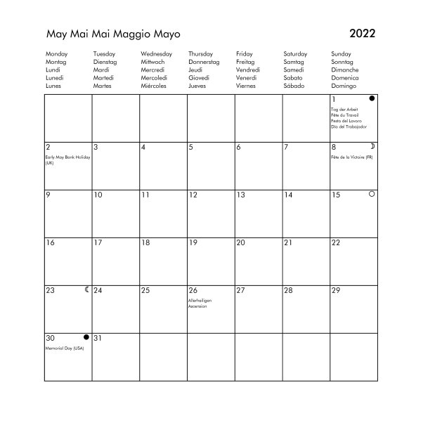 2022年5月国际日历带假期图片下载