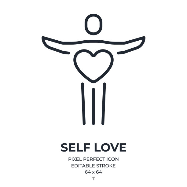 自爱概念可编辑的笔画轮廓图标孤立在白色背景平面矢量插图。像素完美。64 x 64。图片下载