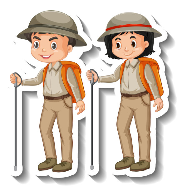 几个孩子穿着狩猎装卡通人物贴纸图片下载