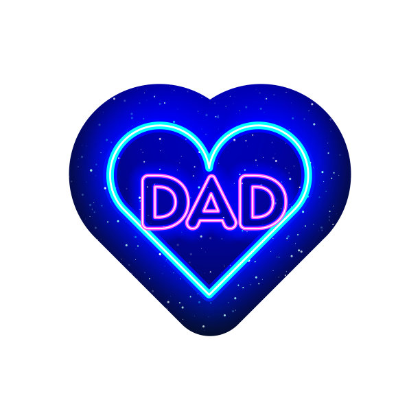 霓虹灯粉色和蓝色的心爸爸字图标类型。父亲节的图标。图片下载
