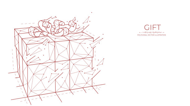 多边形矢量插图的一个礼品盒。节日庆祝活动的概念。3d低聚生日卡与红色礼盒白色背景。图片下载