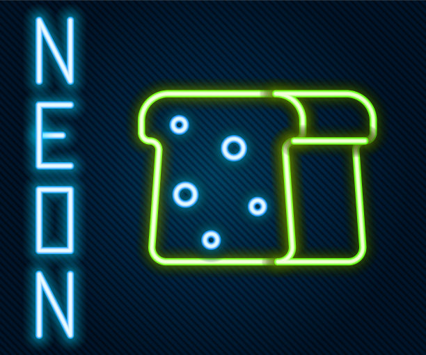 发光的霓虹灯排着面包吐司做三明治图片下载