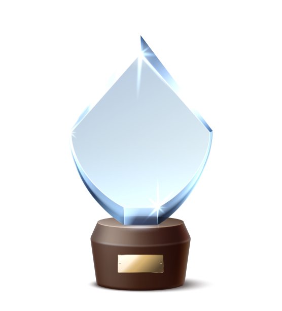 现实的玻璃花瓶。现代形状水晶，获奖3d元素，空模板，闪闪发光的小雕像，底座与黄金标志。挑战或竞争向量孤立说明图片下载