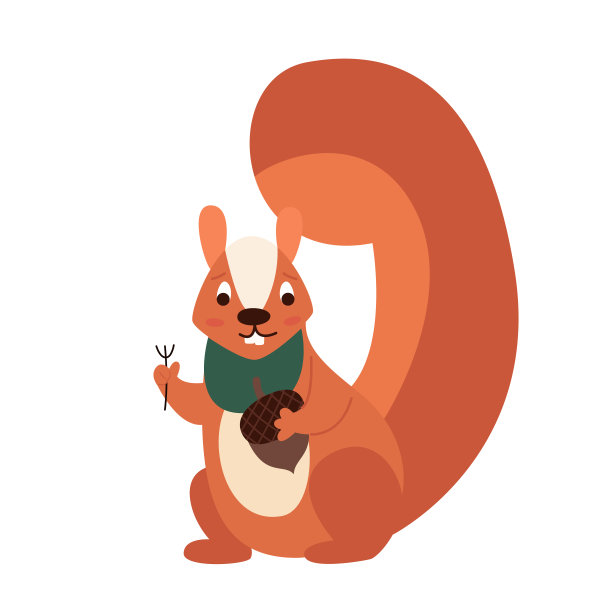松鼠，红发，矢量，动物，动物园，自然，插图，平面，野生，人物，卡通，姿势，可爱，坚果，围嘴，食物，图片下载