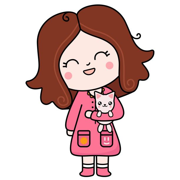 可爱的女孩娃娃和小猫图片下载