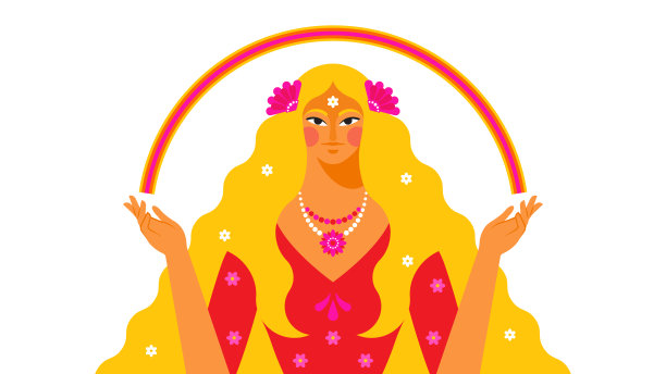 神奇的女神，美丽的仙女女人穿着红裙子和长发图片下载