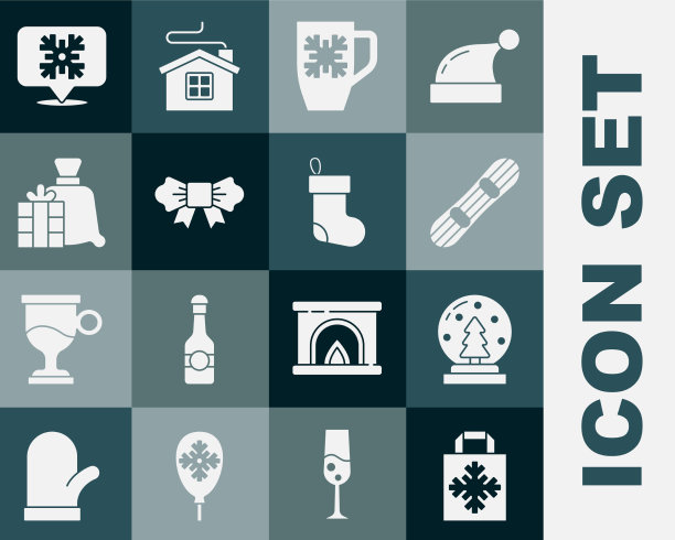 设置圣诞购物袋雪球滑雪板图片下载