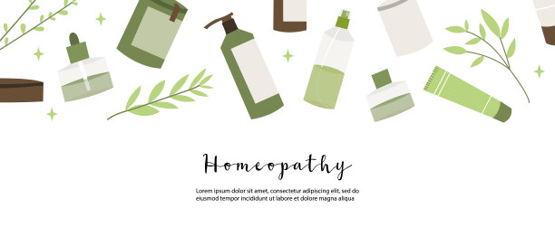 顺势疗法、物理疗法。补充，替代，综合，整体医学。天然有机草本植物。药剂师瓶子。矢量平面卡通插图。登陆页，横幅设计，传单图片下载