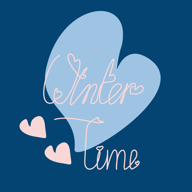 冬季的文字设计与心脏形状的冬季生产。模板的设计旗帜，明信片，海报，小册子，明信片在线艺术风格与流行的颜色和彩色点在海军蓝的背景图片下载