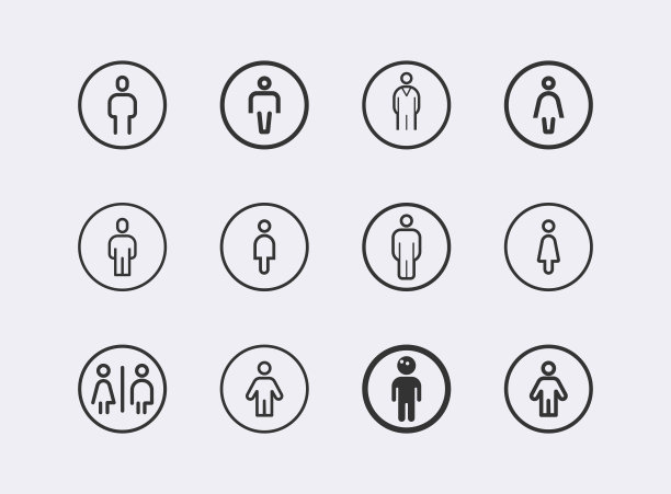 厕所标志矢量图标。男人和女人，男性和女性性别标志，公共导航图片下载