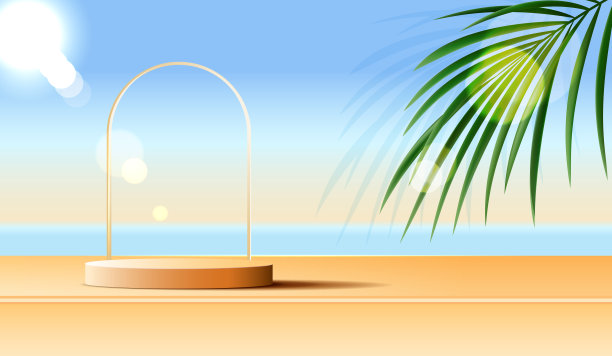 化妆品在背景和高级讲台展示产品展示品牌和包装。工作室舞台与叶的阴影背景。矢量设计图片下载