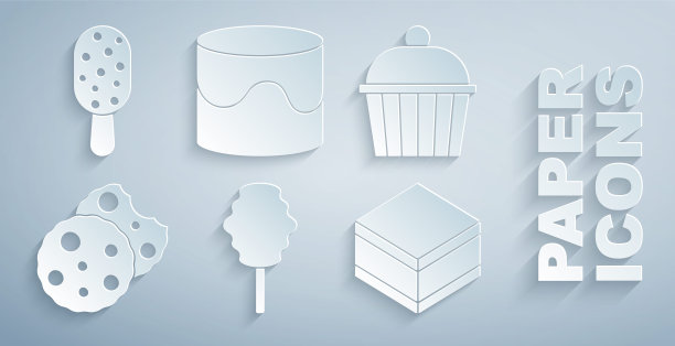 设置棉花糖，蛋糕，饼干或饼干，布朗尼巧克力蛋糕，和冰淇淋图标。向量图片下载