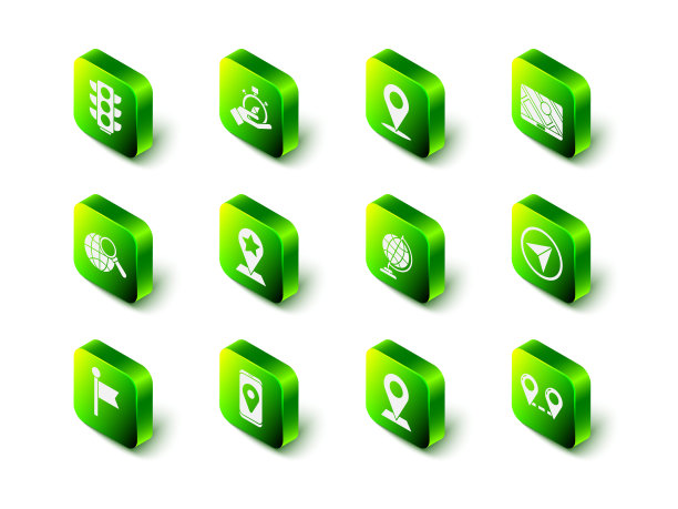 设置指南针，位置，城市地图导航，城市信息图，路线位置，地球，和图标。向量图片下载