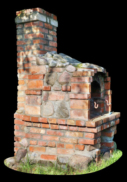 用红砖砌成的古老的乡村火炉。孤立的图片下载